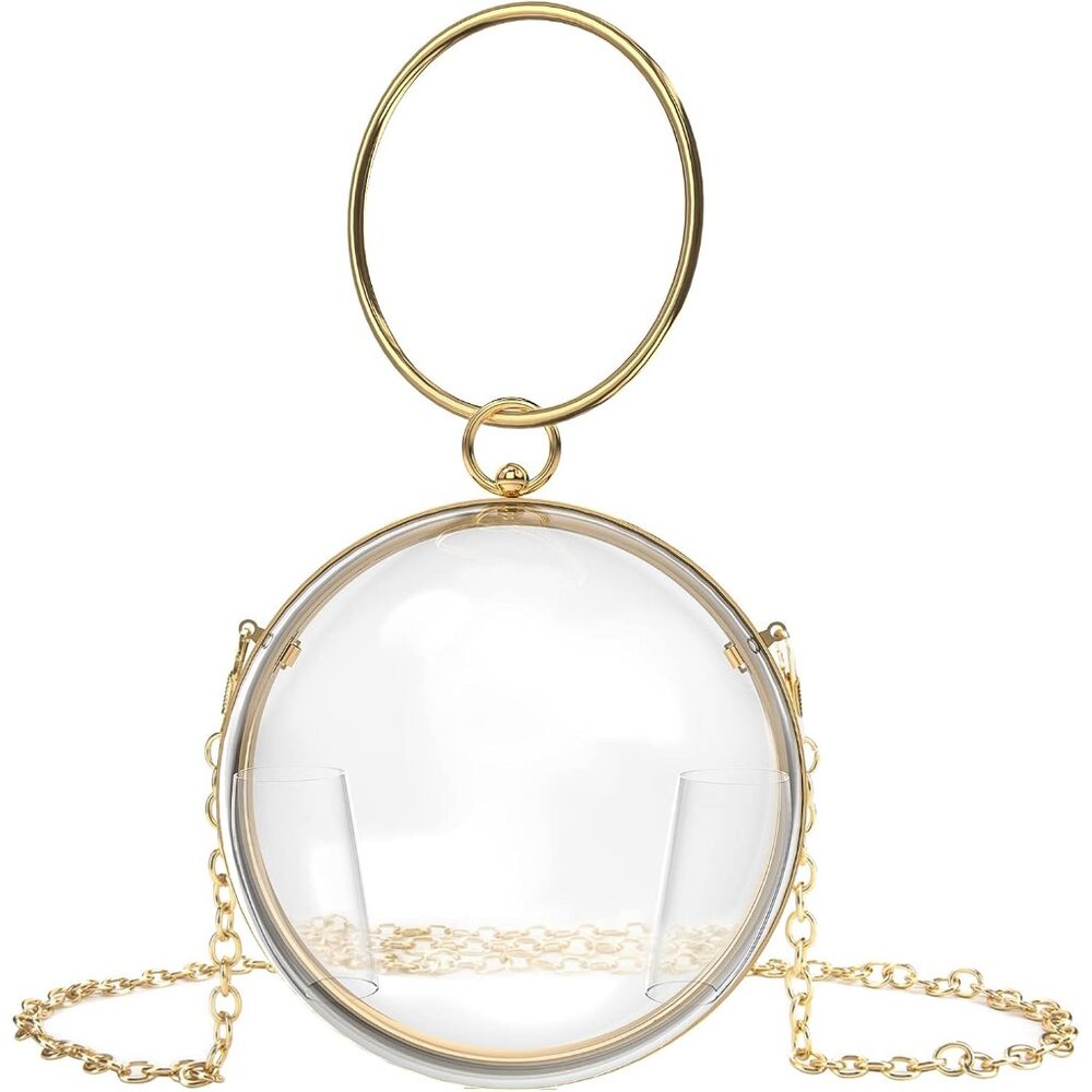 Sophisticated Gold Acrylic Box Clutch - Small Round Clear Purse For Events